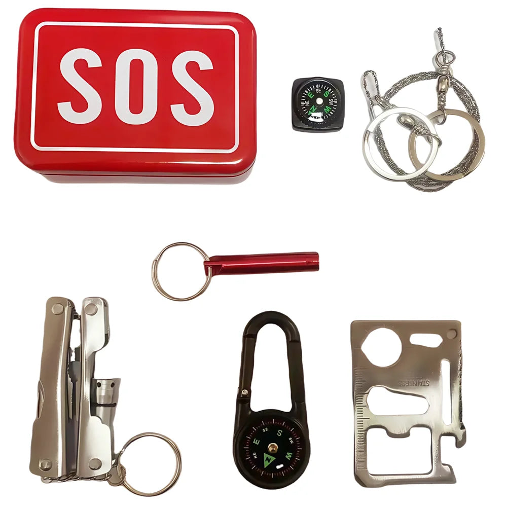 Kit de survie métallique SONORA avec outils robustes pour activités en plein air et situations d'urgence.