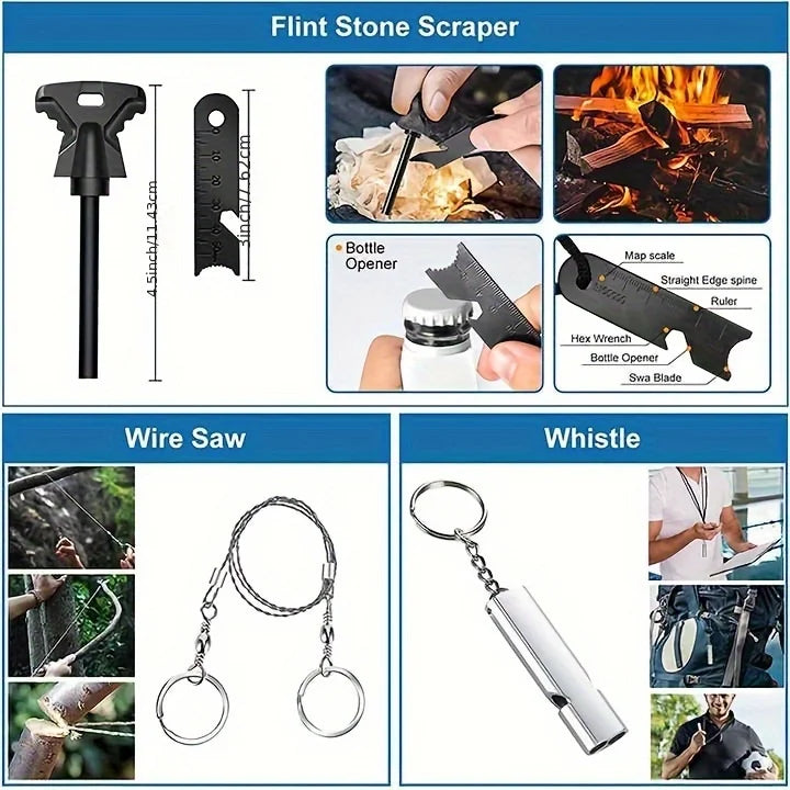 Kit de survie multifonction SONORA avec outils compacts, couteau, lampe de poche et accessoires essentiels pour l'extérieur.
