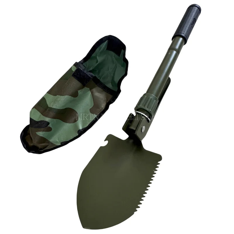 Pelle pliante portable SONORA en acier avec manche en bois, pliable pour le camping ou la jardinage.