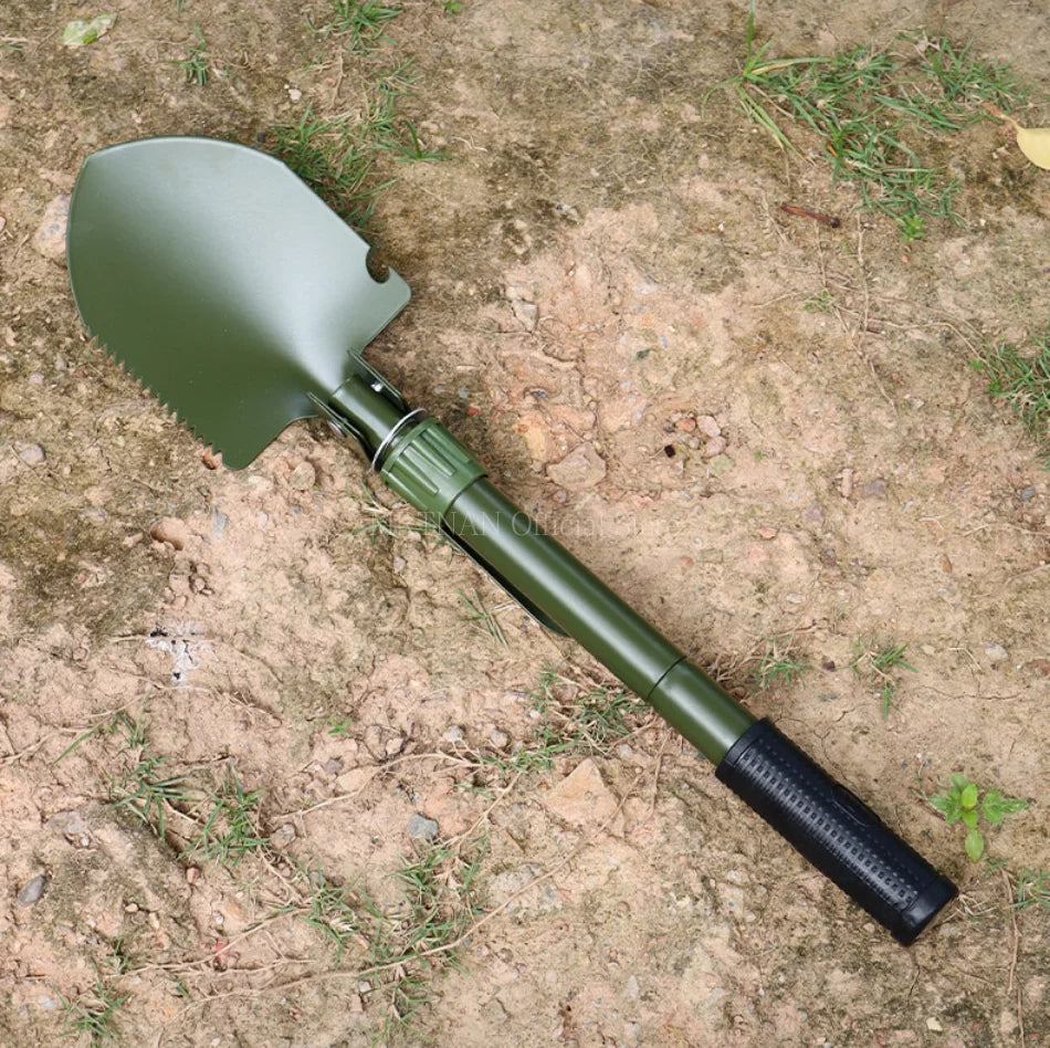 Pelle pliante portable SONORA avec manche en aluminium et tête en plastique pour le camping et les activités extérieures.