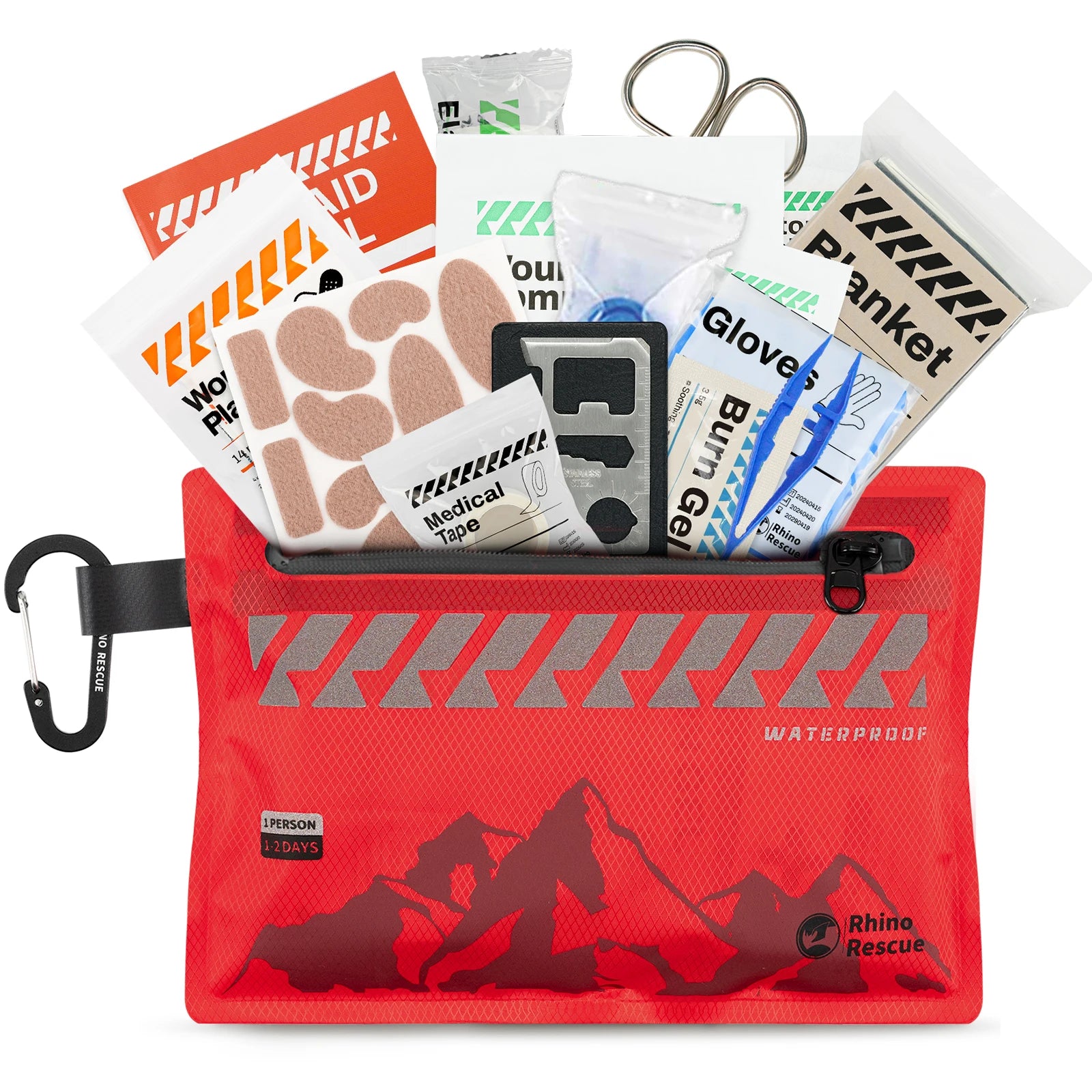 Trousse de premiers secours compacte de la marque SONORA, contenant des bandages, antiseptique et outils essentiels.