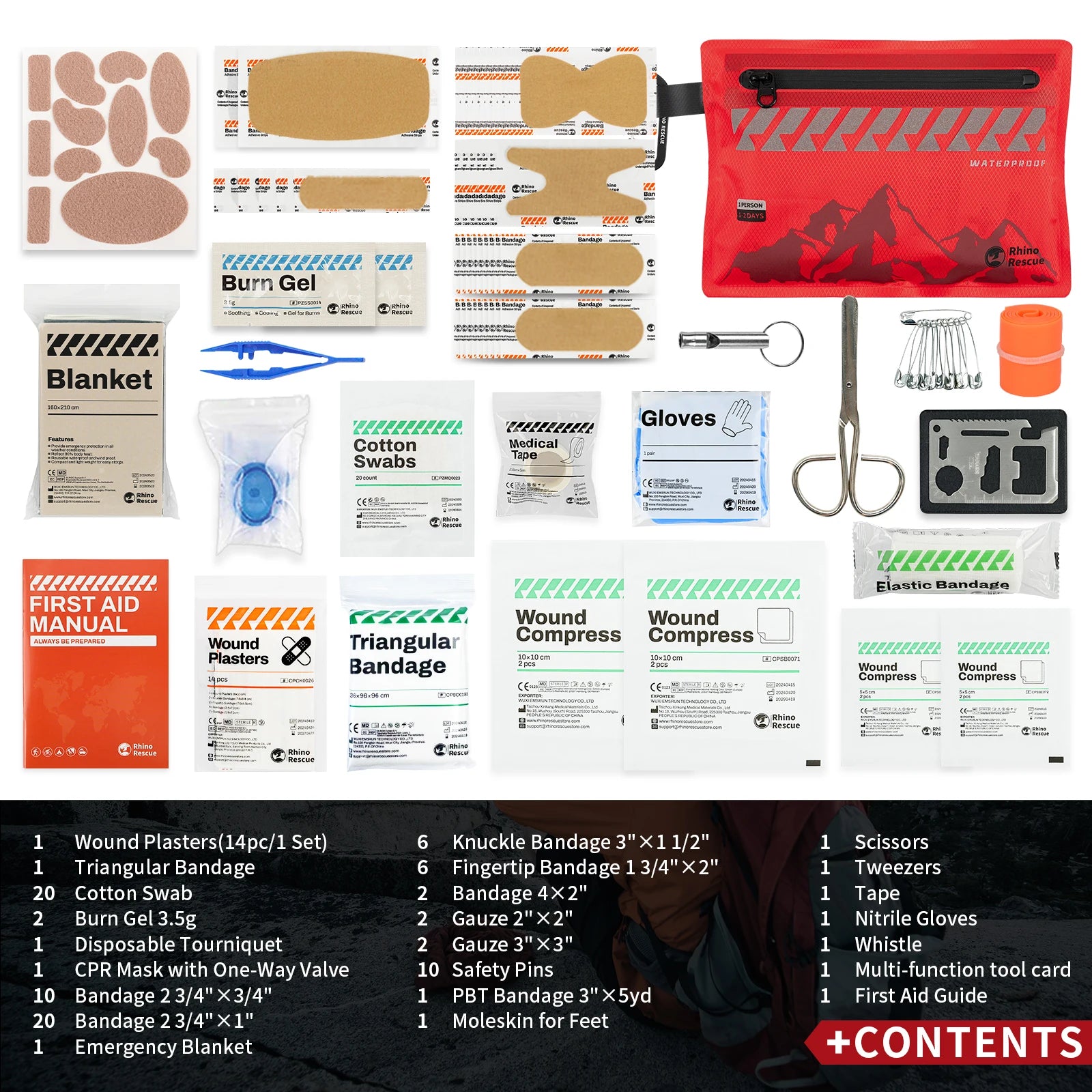 Trousse de premiers secours compacte SONORA avec bandages, pansements et outils essentiels pour l'urgence.