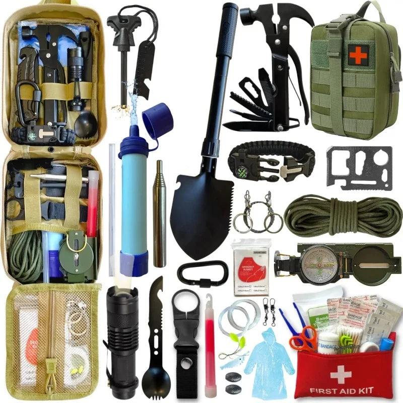 Kit de survie 72 heures SONORA avec accessoires essentiels pour l'urgence, comprenant nourriture, premiers secours et outils.