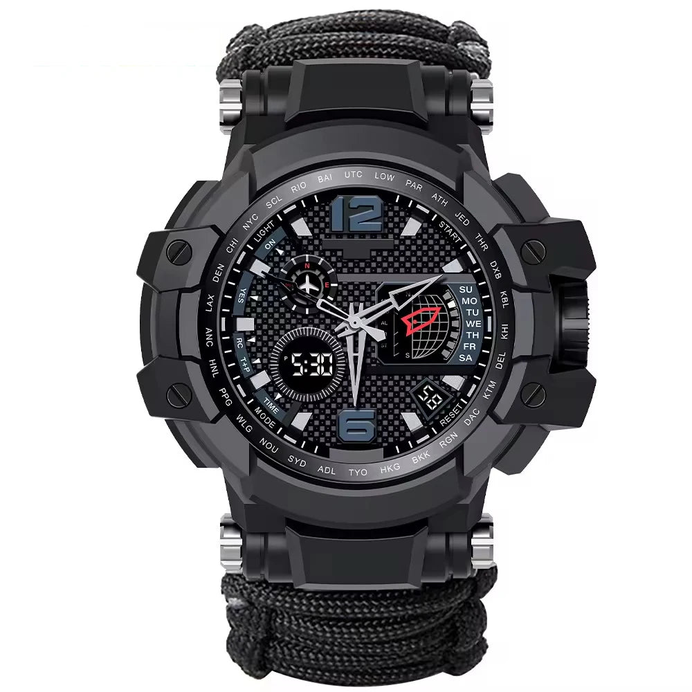 Montre boussole SONORA avec cadran noir et aiguille lumineuse, conçue pour la navigation et l'aventure.