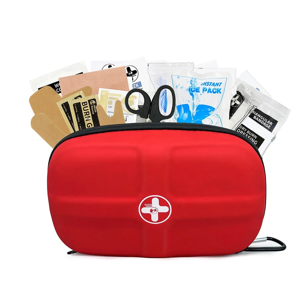 Kit d'urgence portable étanche SONORA rouge avec outils essentiels pour les situations d'urgence, compact et résistant à l'eau.
