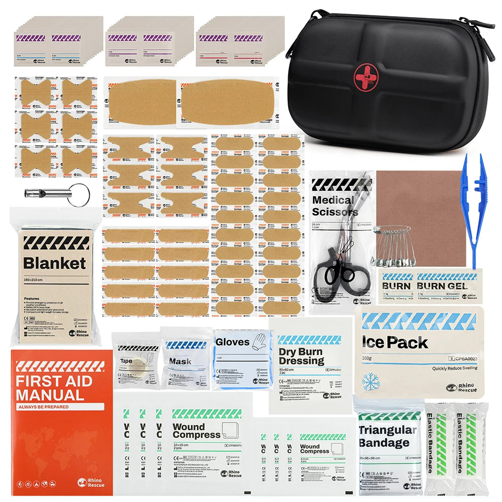 Kit d'urgence portable étanche rouge de la marque SONORA avec accessoires essentiels pour sécurité.