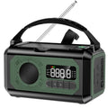 Radio d’urgence solaire à manivelle SONORA avec batterie de 12000mAh, couleur verte, pour campement ou situations d'urgence.